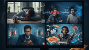 Un écran partagé montrant une équipe en réunion virtuelle