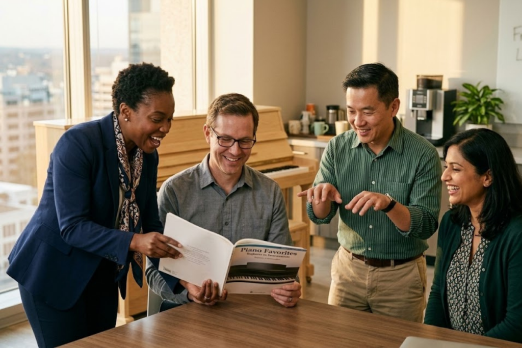 Le cours de piano crée un esprit d'équipe.