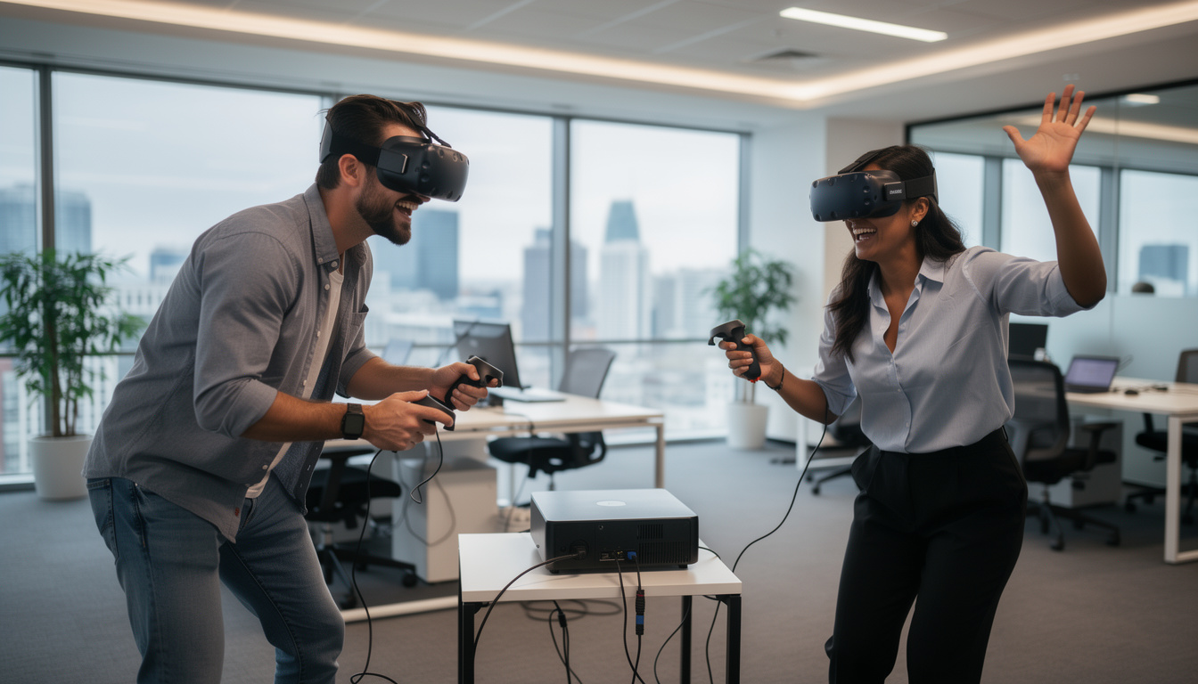découvrez notre test d'un simulateur vr immersif en pleine session collective, pour une expérience virtuelle unique et collaborative.