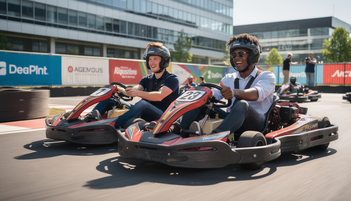 découvrez notre expérience immersive lors d'une session de karting inter-services où compétition et convivialité étaient au rendez-vous.